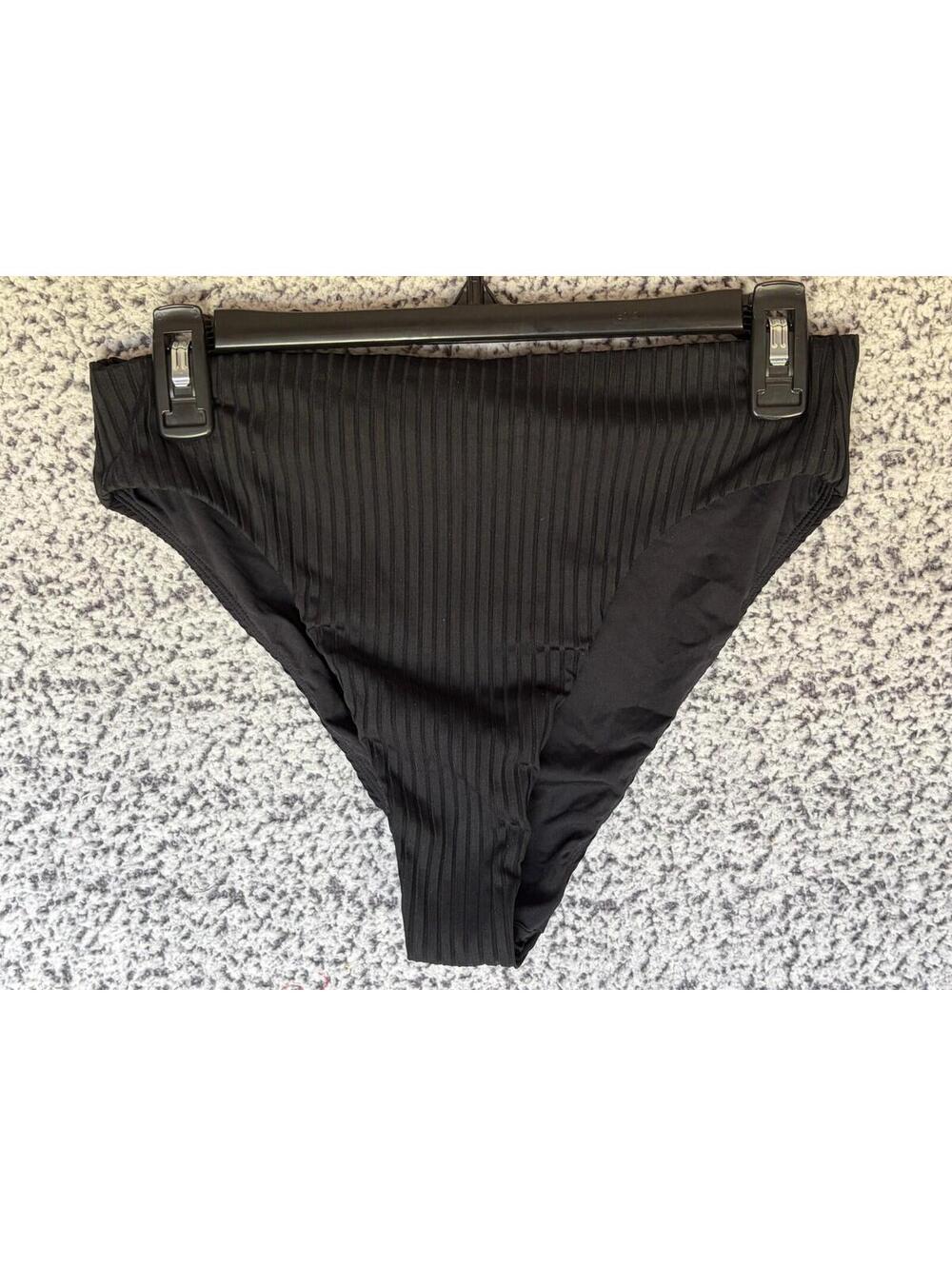 L*Space Savannah Bikini Bottom Black Ribbed Eco Chic Size Large NWT